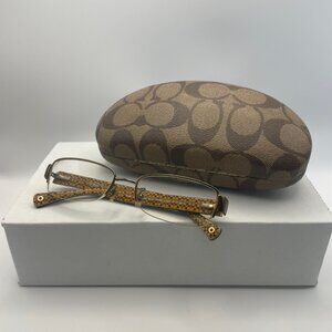 Coach Eyeglasses CECILY Brown Tortoise Gold Trim Half Rim Frame Plus Case READ